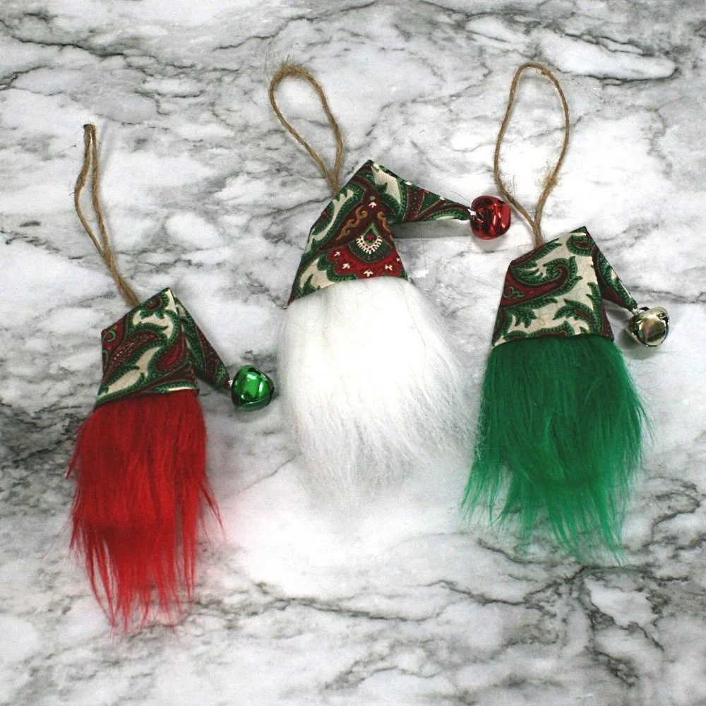 HAND CRAFTED Gnome Christmas Ornaments Set of 3 - White Paisley Print